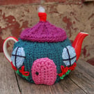 Country cottage tea cosy - hand embroidered, to fit a tea for one or two  teapot
