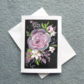 hand painted rose floral blank greetings card ( ref F 381.A1 )