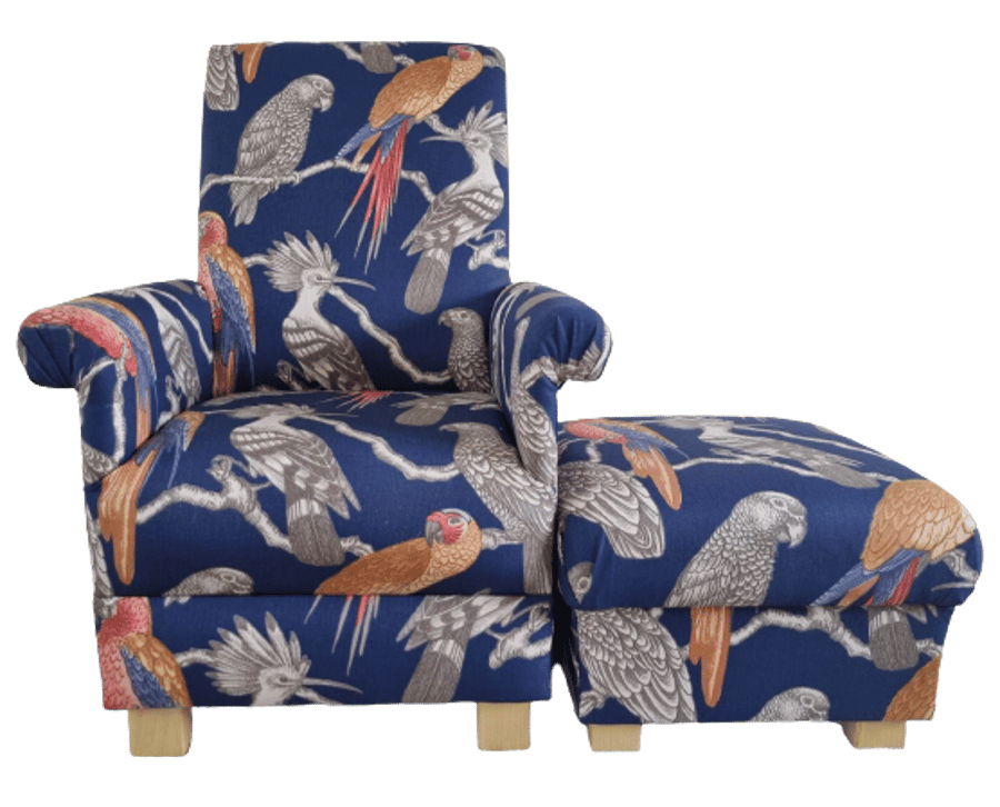 Navy armchair and discount footstool