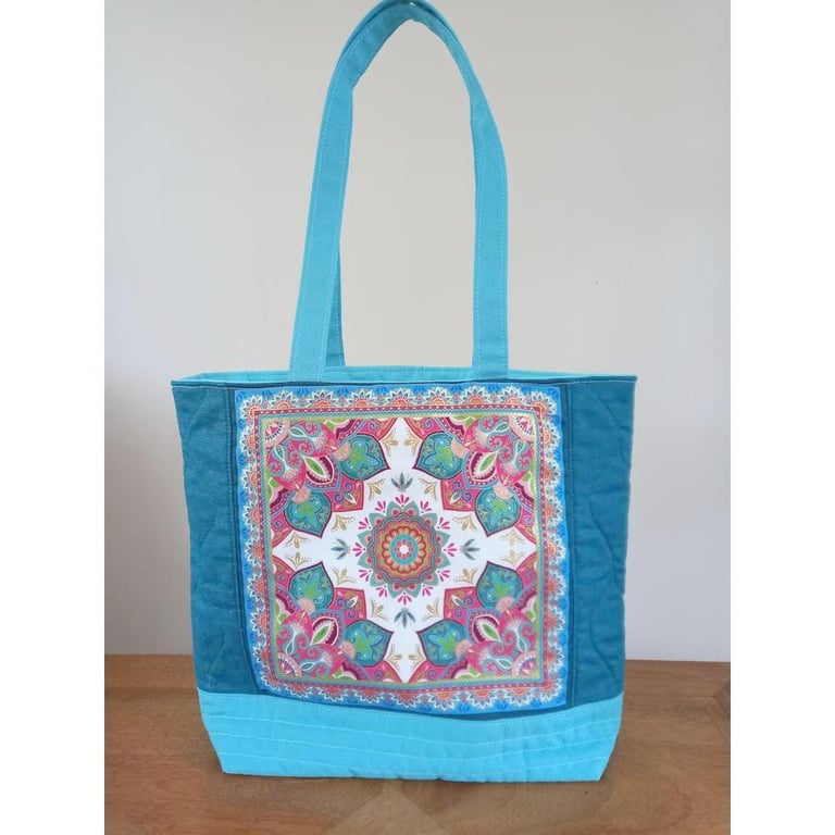 Cotton and Linen Mandala quilted tote bag