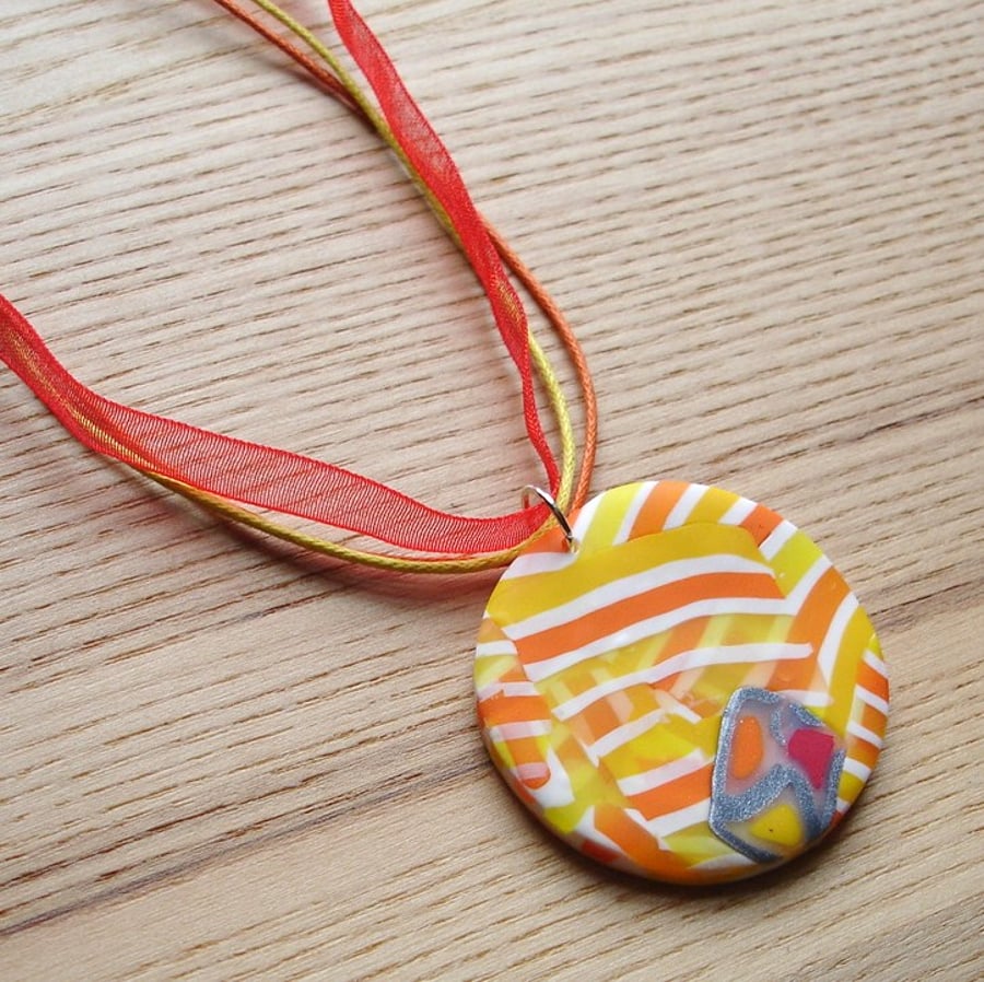 Citrus Sherbet Disc FIMO Polymer Clay Pendant