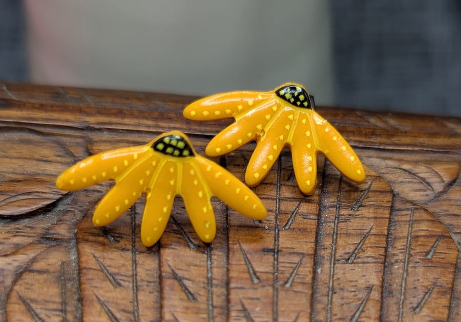 half flower echinacea stud earrings