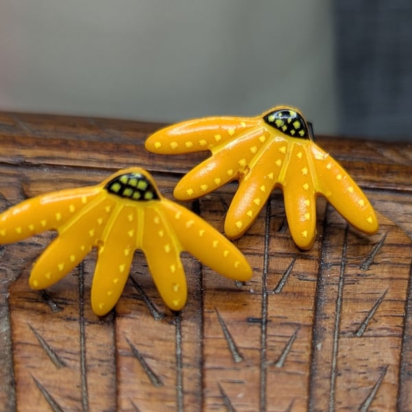 half flower echinacea stud earrings