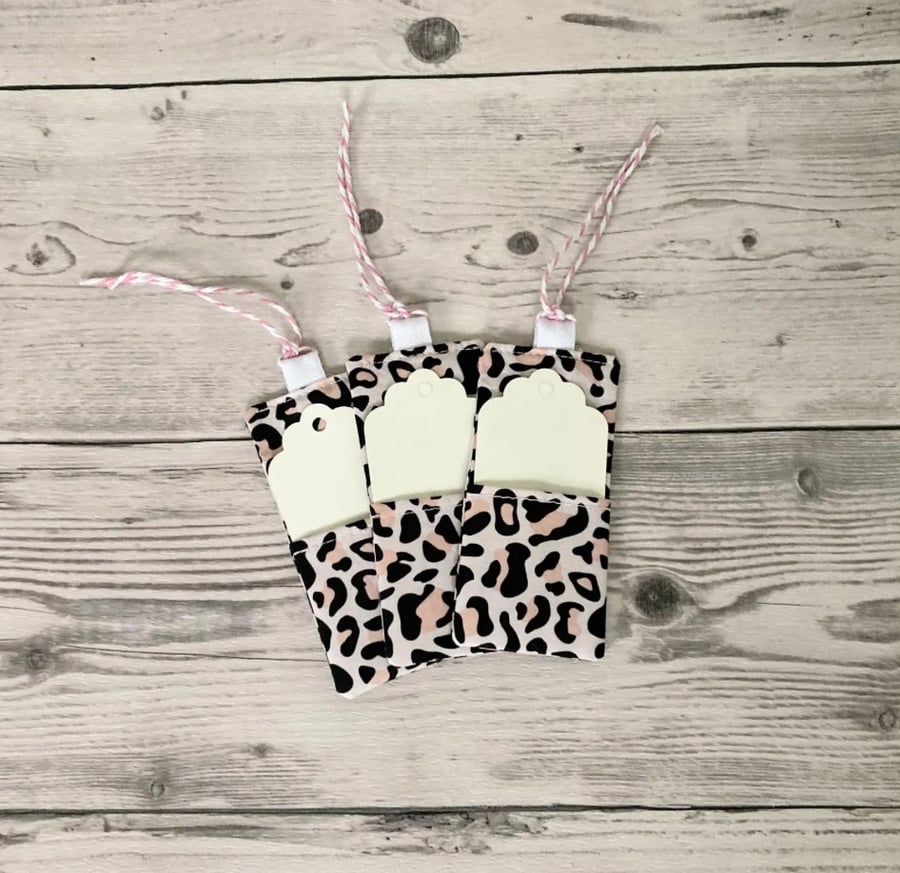 Pink Leopard Print Cotton Fabric Gift Tag: Reusable Labels