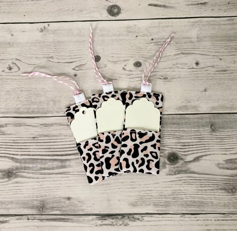 Pink Leopard Print Cotton Fabric Gift Tag: Reusable Labels
