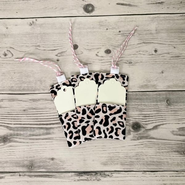 Pink Leopard Print Cotton Fabric Gift Tag: Reusable Labels