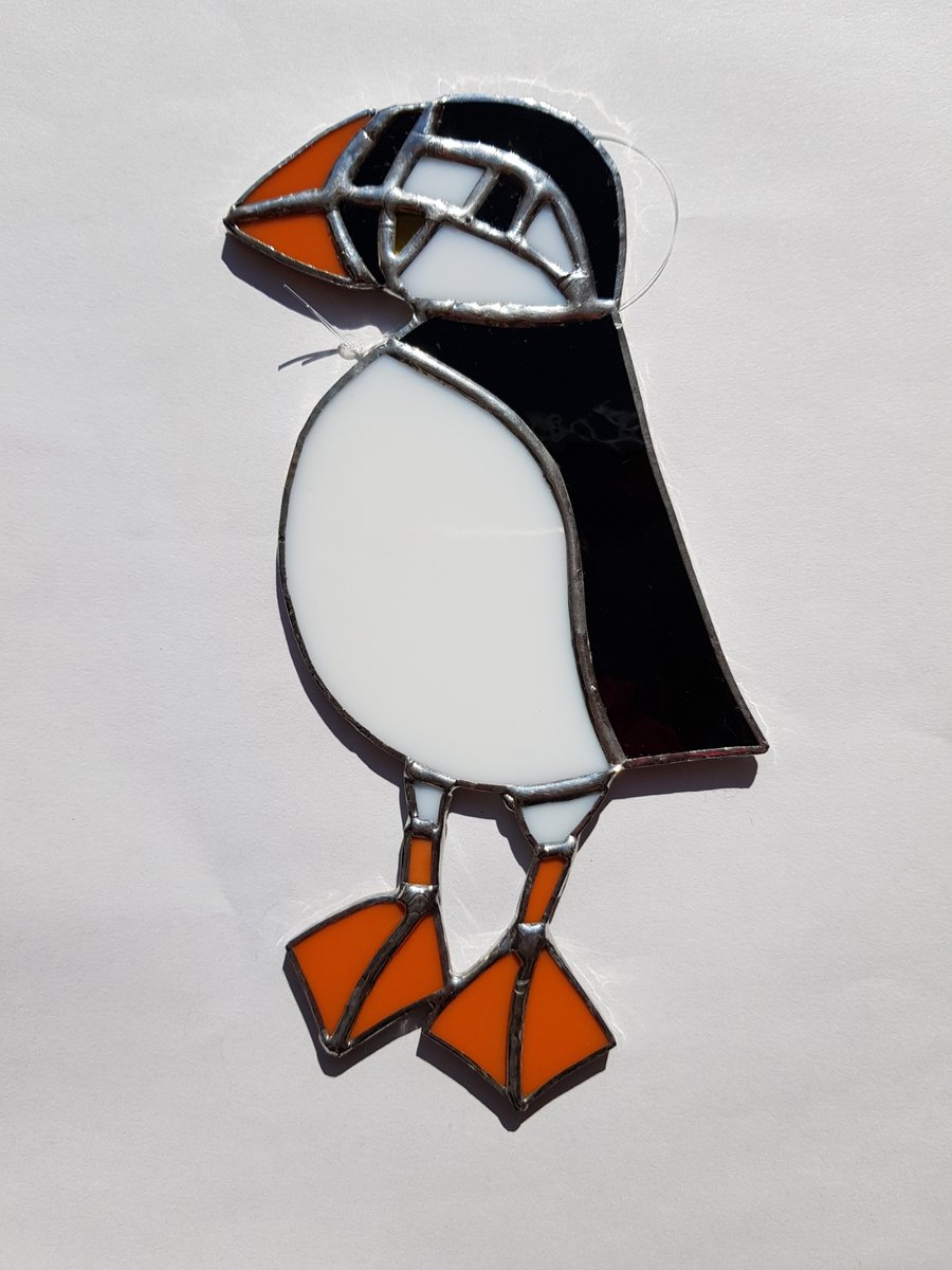 318 Stained Glass Puffin - handmade hanging decoration.