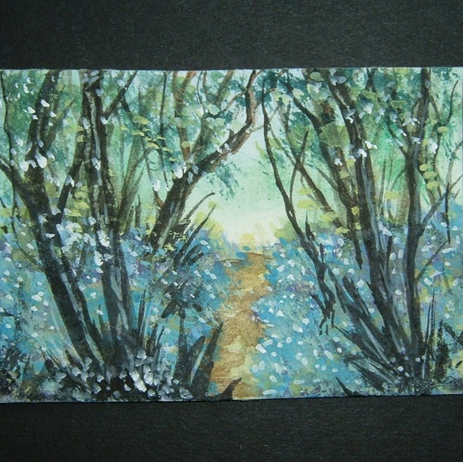 Bluebells original art painting miniature aceo landscape ref 39