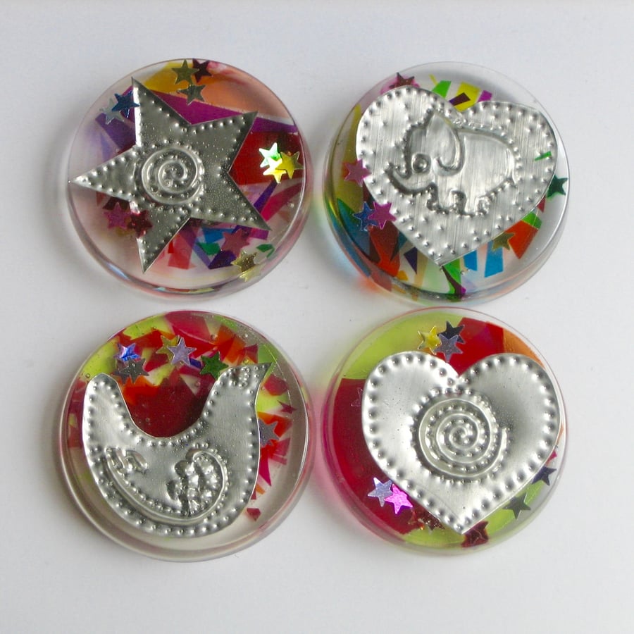 Four Fun Fridge Magnets, Dove, Star, Heart and Baby Elephant