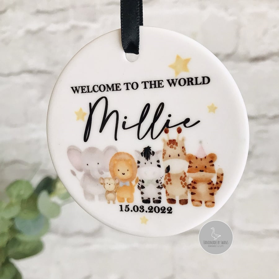 Welcome to the world ceramic ornament, New baby gift, New baby keepsake, 