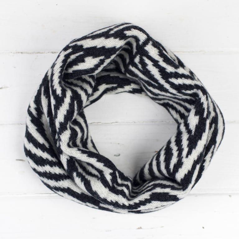 Zebra knitted cowl - charcoal and ecru