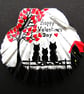 Cat Valentines Gift, Hand Painted Shell, Three Black Cats Love Tree Painting
