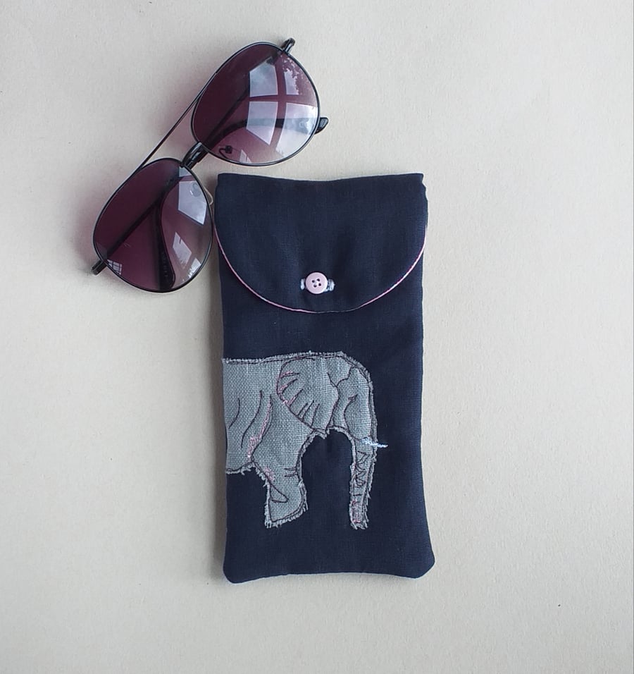 Embroidered Elephant Glasses Case