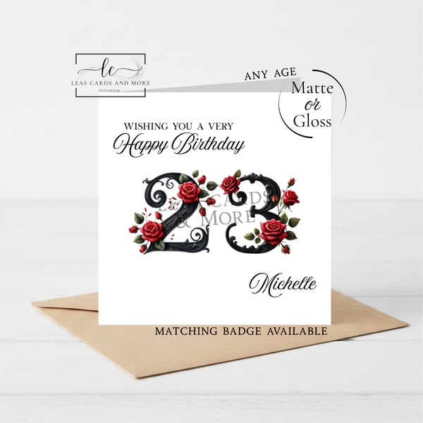 Any Age - Red Rose Age Happy Birthday Card