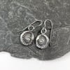 Recycled silver ammonite fossil impression earrings