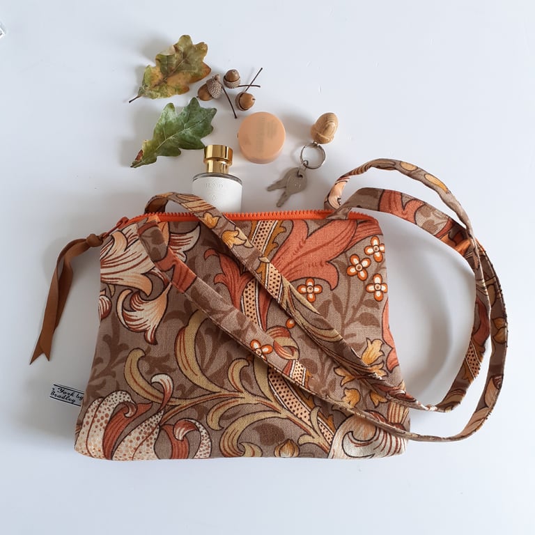 Hand bag upcycled in a vintage Morris and Co Golden Lily fabric with chunky zip