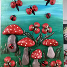 SHELL & PEBBLE ART FAIRY GARDEN  TOADSTOOLS LADYBUGS BUTTERFLY  SNAIL