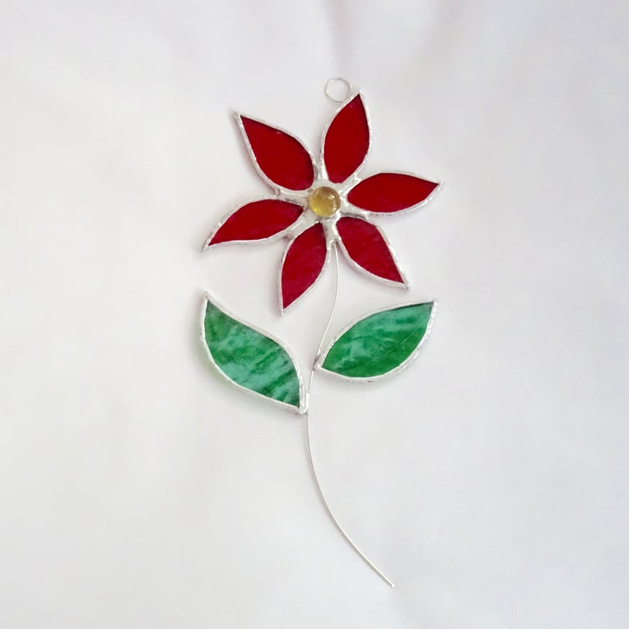 Stained Glass Flower Suncatcher - Handmade Hanging Decoration Red