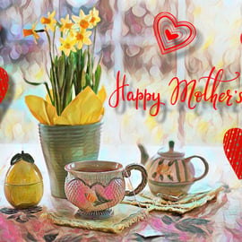 Happy Mother's Day Daffodils & Tea Card 