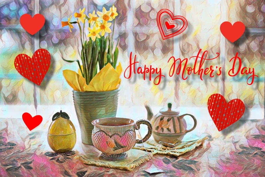 Happy Mother's Day Daffodils & Tea Card 