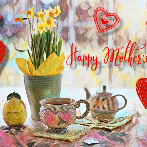 Happy Mother's Day Daffodils & Tea Card 