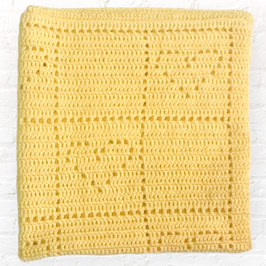 Sunshine Yellow Crochet Pram Blanket - Unisex Baby Blanket 26x26 Inches