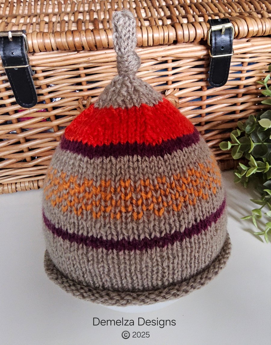 Designer  Baby Knotted Fairisle Hat 3-9 months size 