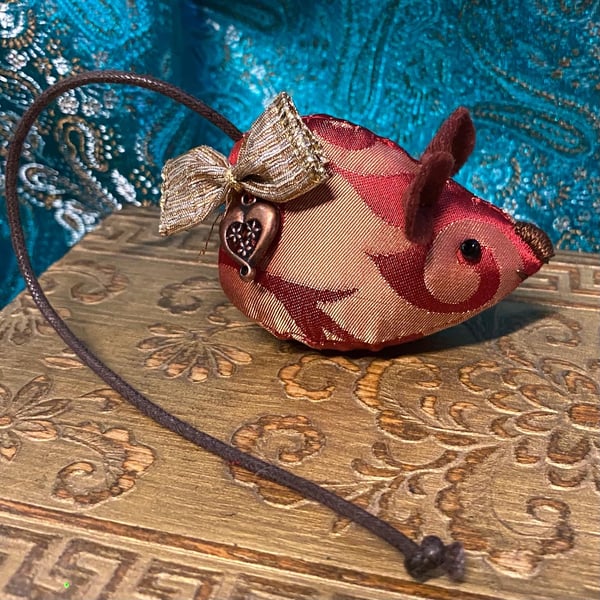 Ruby Treasure Mouse - Hand Stitched Vintage Silk Mouse 