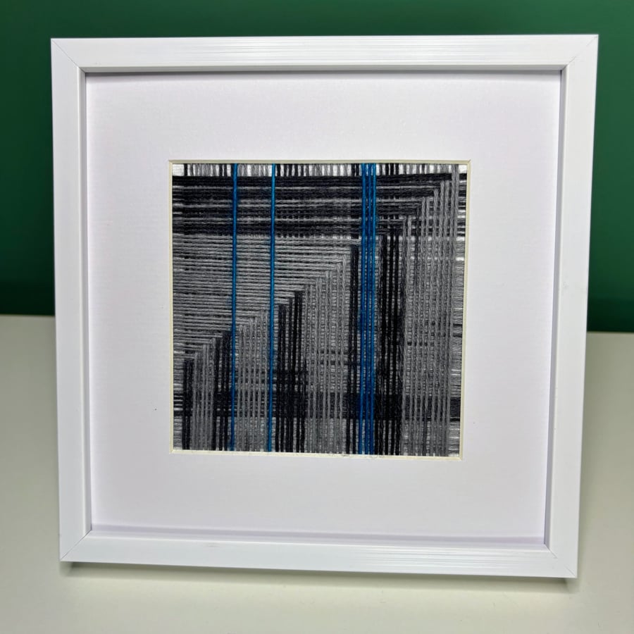 Charcoal, grey, black and teal yarn Art – Handmade Framed Textile Wall Art