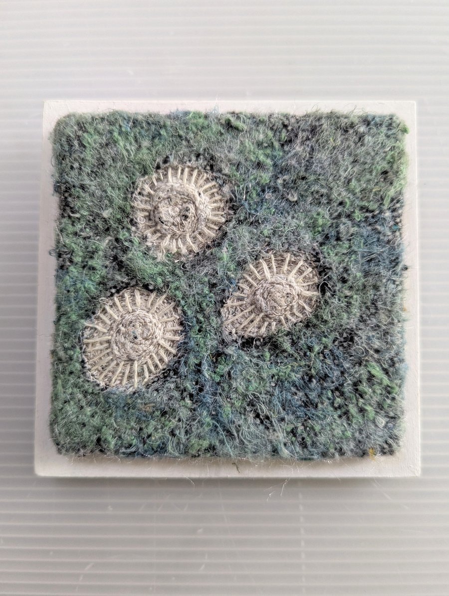Blue Green Coastal inspired Textile Art - FRAMED