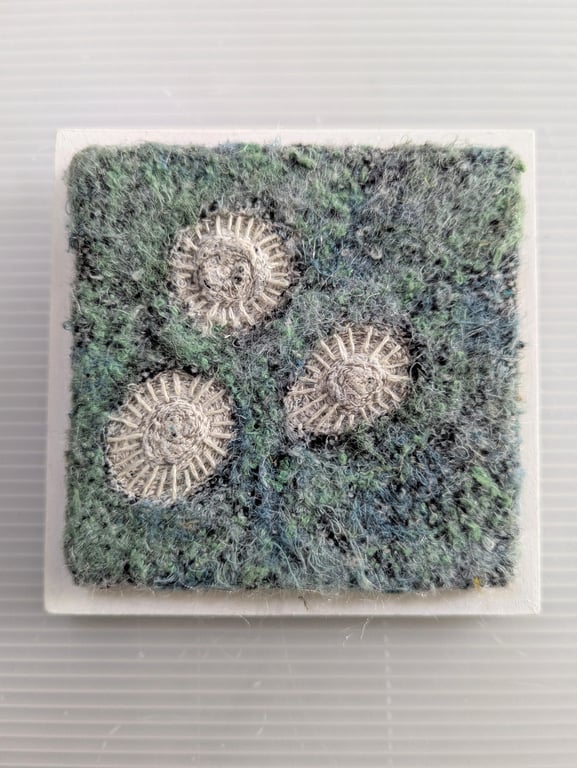 Blue Green Coastal inspired Textile Art - FRAMED