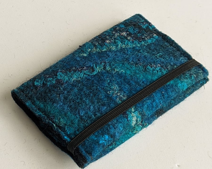 Credit card wallet: felted wool - teal and turquoise