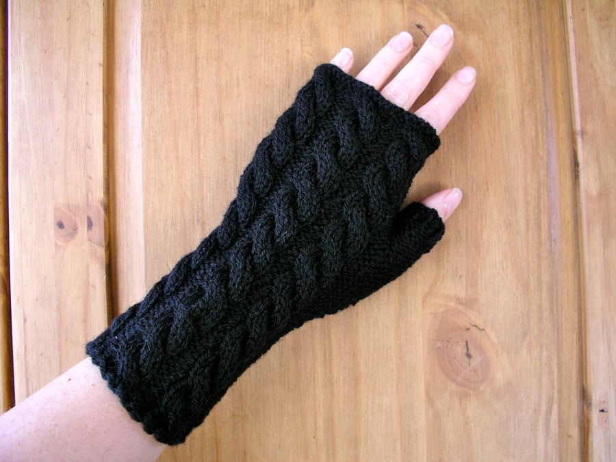 Hand knitted fingerless gloves wrist warmers