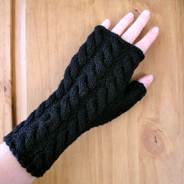 Hand knitted fingerless gloves wrist warmers