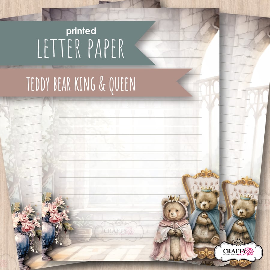 Letter Writing Paper King and Queen Teddy Bears