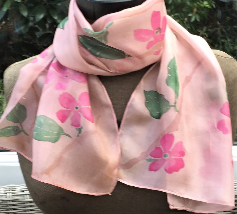 Pink Blossom hand painted hand painted silk scarf