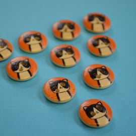 15mm Wooden Cat Buttons Orange Black White 10pk Pussy Kitten Kitty (SCT9)