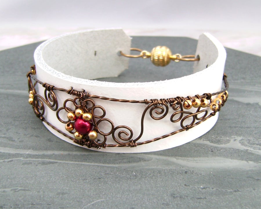 Filigree Wire & Leather Cuff Bracelet