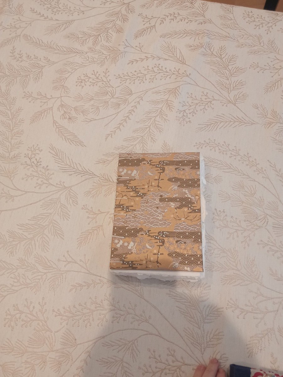 Handmade sketchbook A5 cotton rag watercolour paper gold cover open spine 