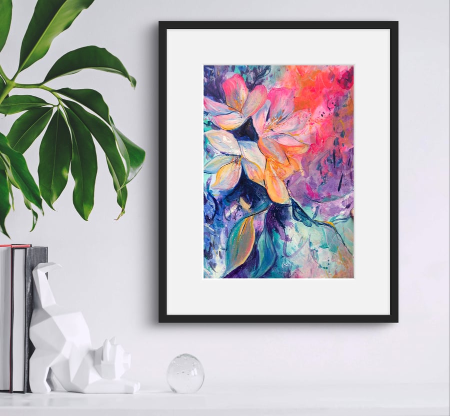 Sunshine Original Painting, Colourful A4 Framed piece with mount