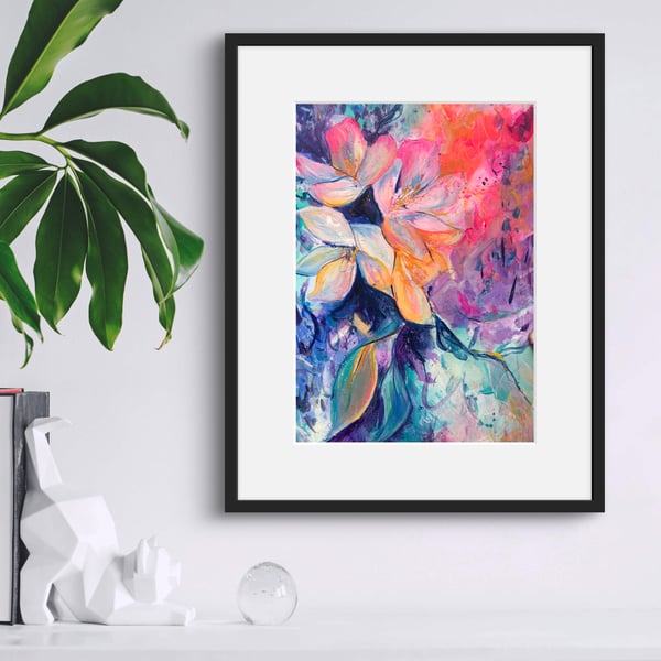 Sunshine Original Painting, Colourful A4 Framed piece with mount