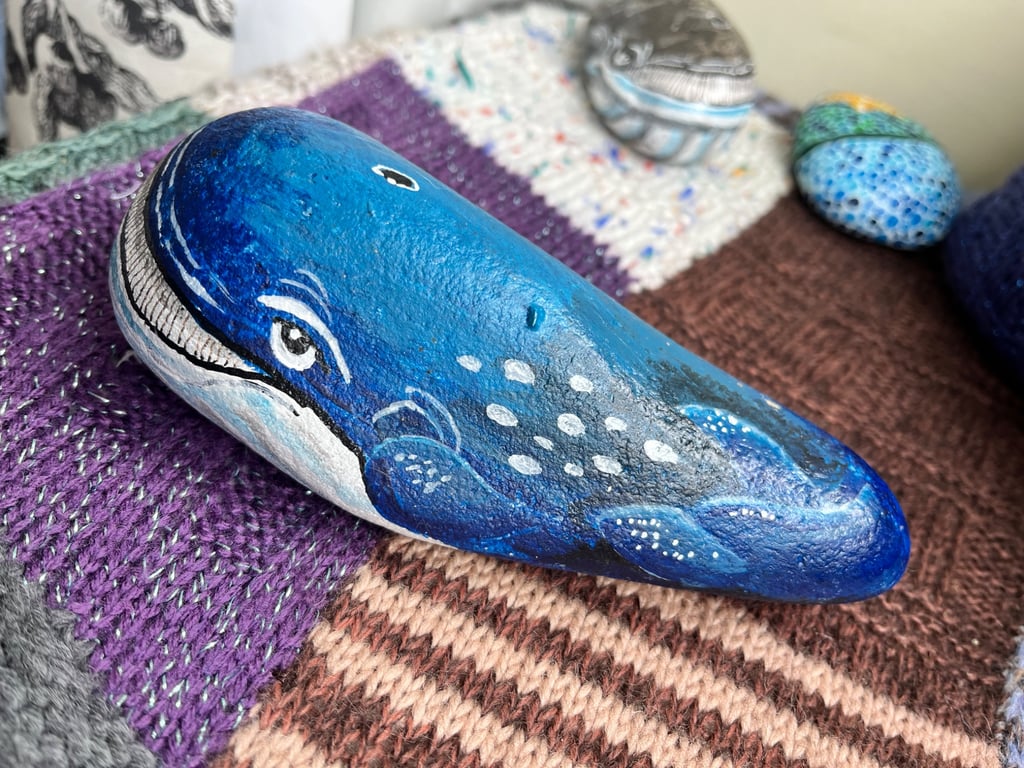 Blue whale  hand painted blue paperweight stone 