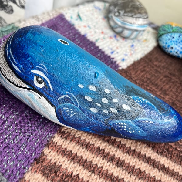 Blue whale  hand painted blue paperweight stone 