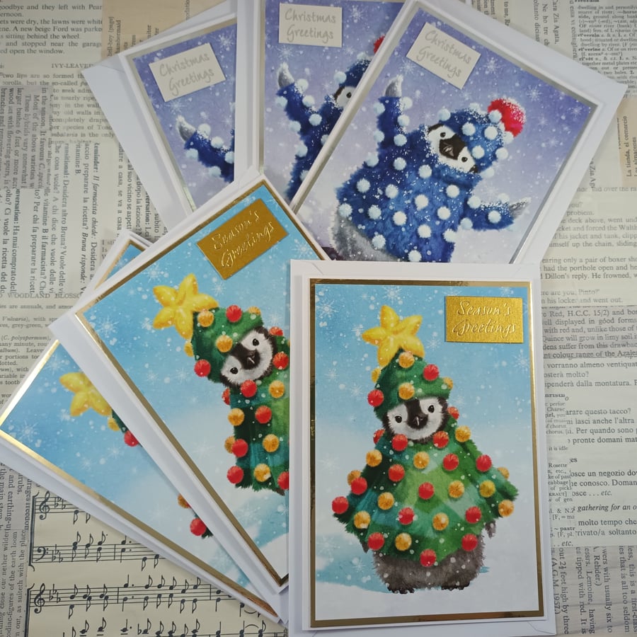 Pack of 6 cute penguin christmas cards