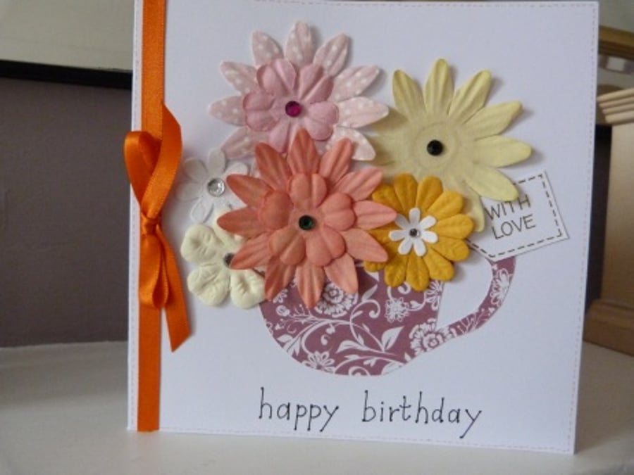 Cup of Flowers Birthday Card