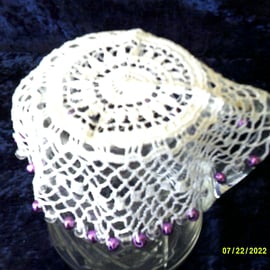 Crochet Jug Cover with Shiny Purple & Clear Beads
