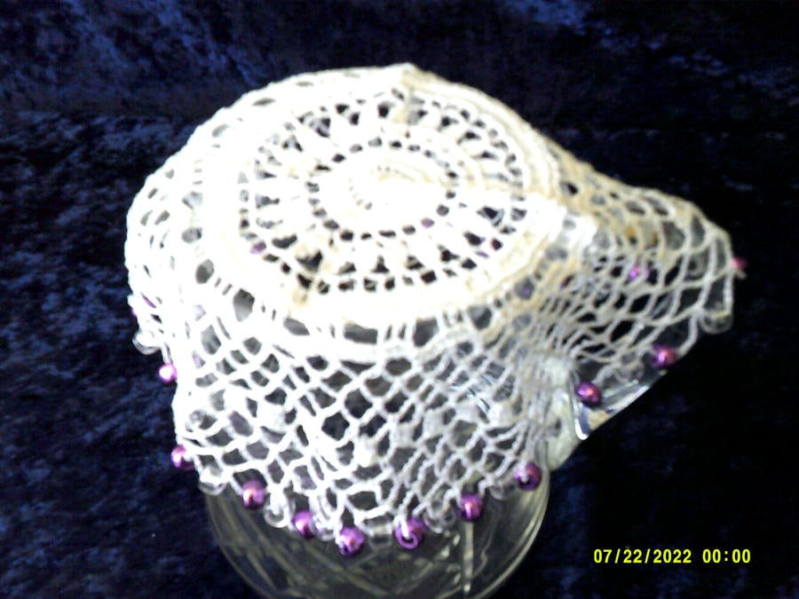 Crochet Jug Cover with Shiny Purple & Clear Beads