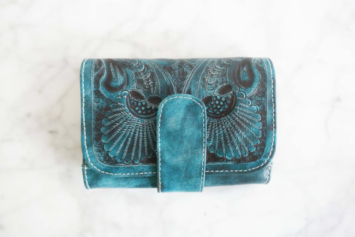 Green Turquoise Handmade Leather wallet women