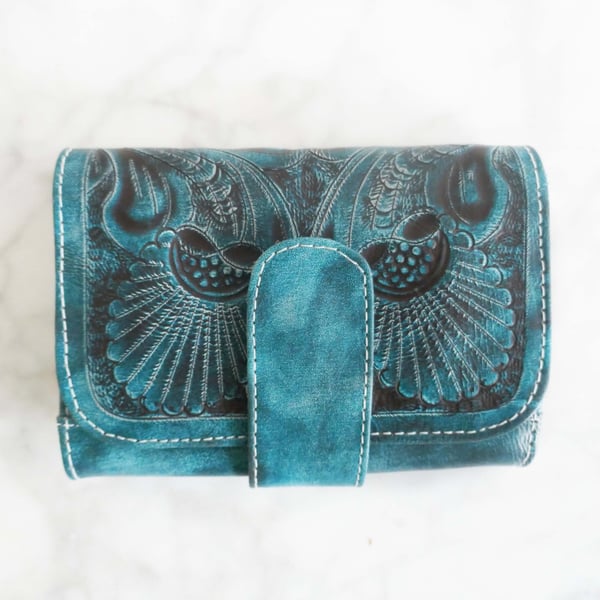 Green Turquoise Handmade Leather wallet women