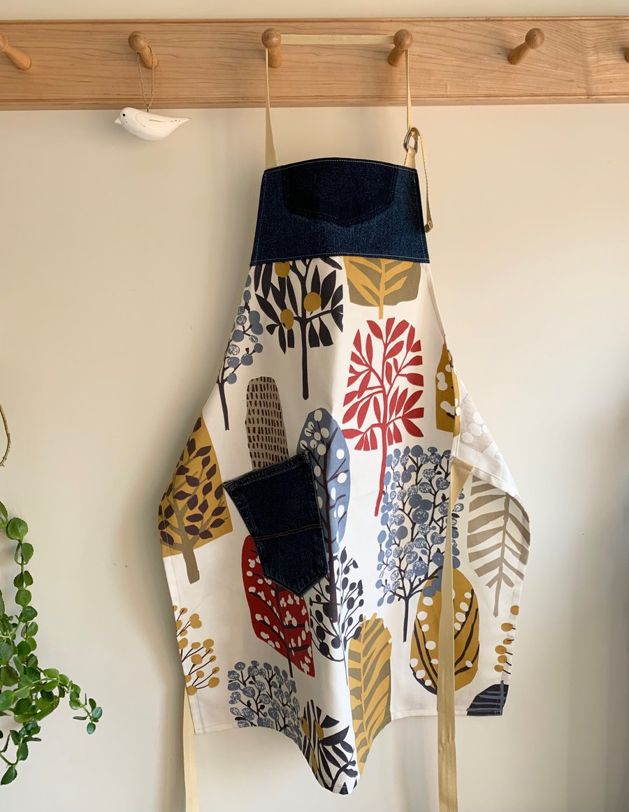 SALE Trees reclaimed denim and cotton apron